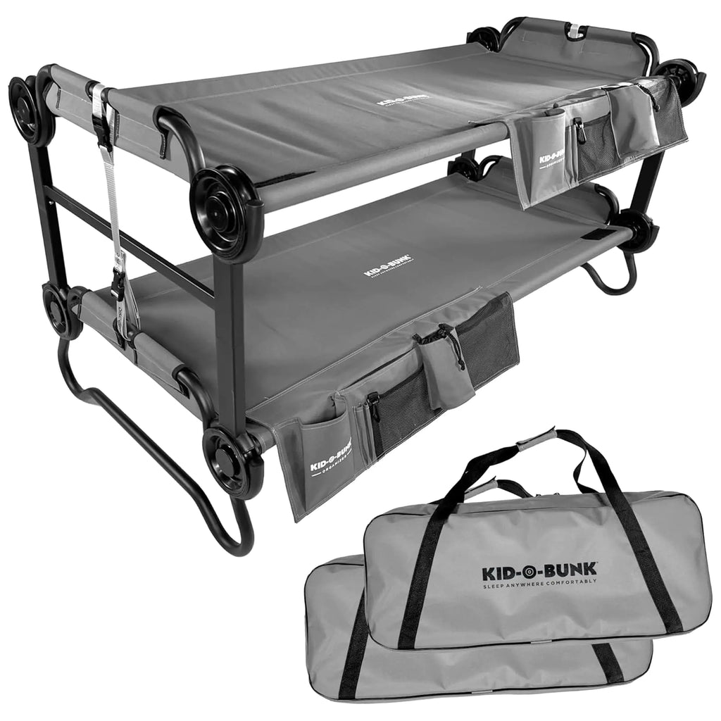 Disc-O-Bed Youth Double Cot Kid-O-Bunk with Storage Organizers & Carry Bag Gray
